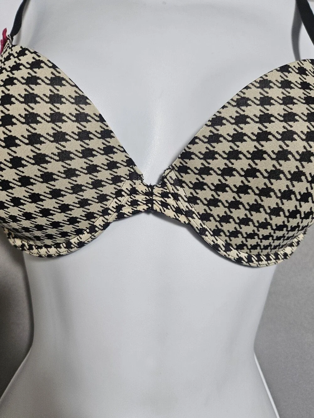 Betsey Johnson 90s Lined Plunging Houndstooth Everyday Convertable Bra Size 34C